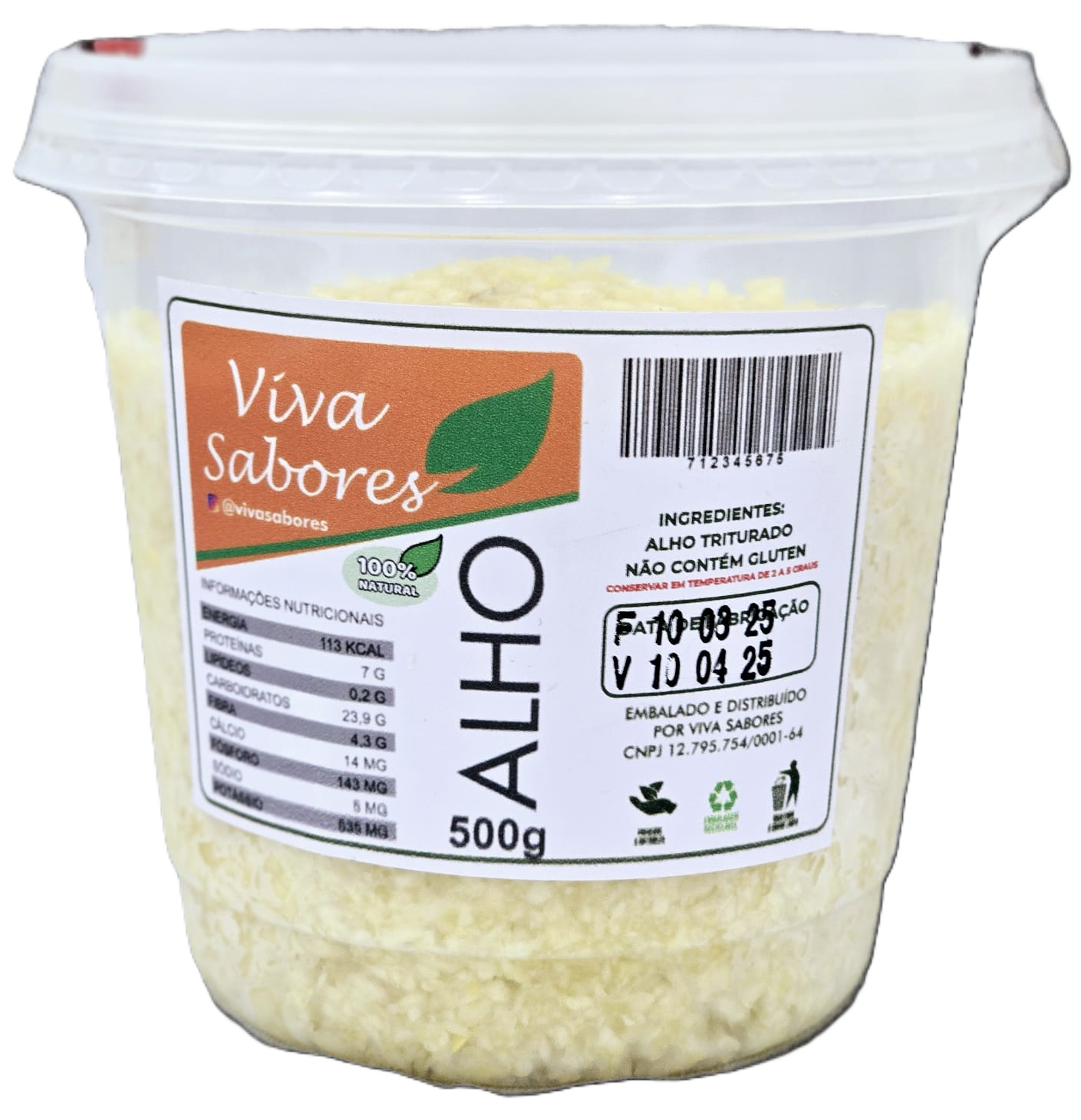 Alho Triturado 500g Direto do produtor