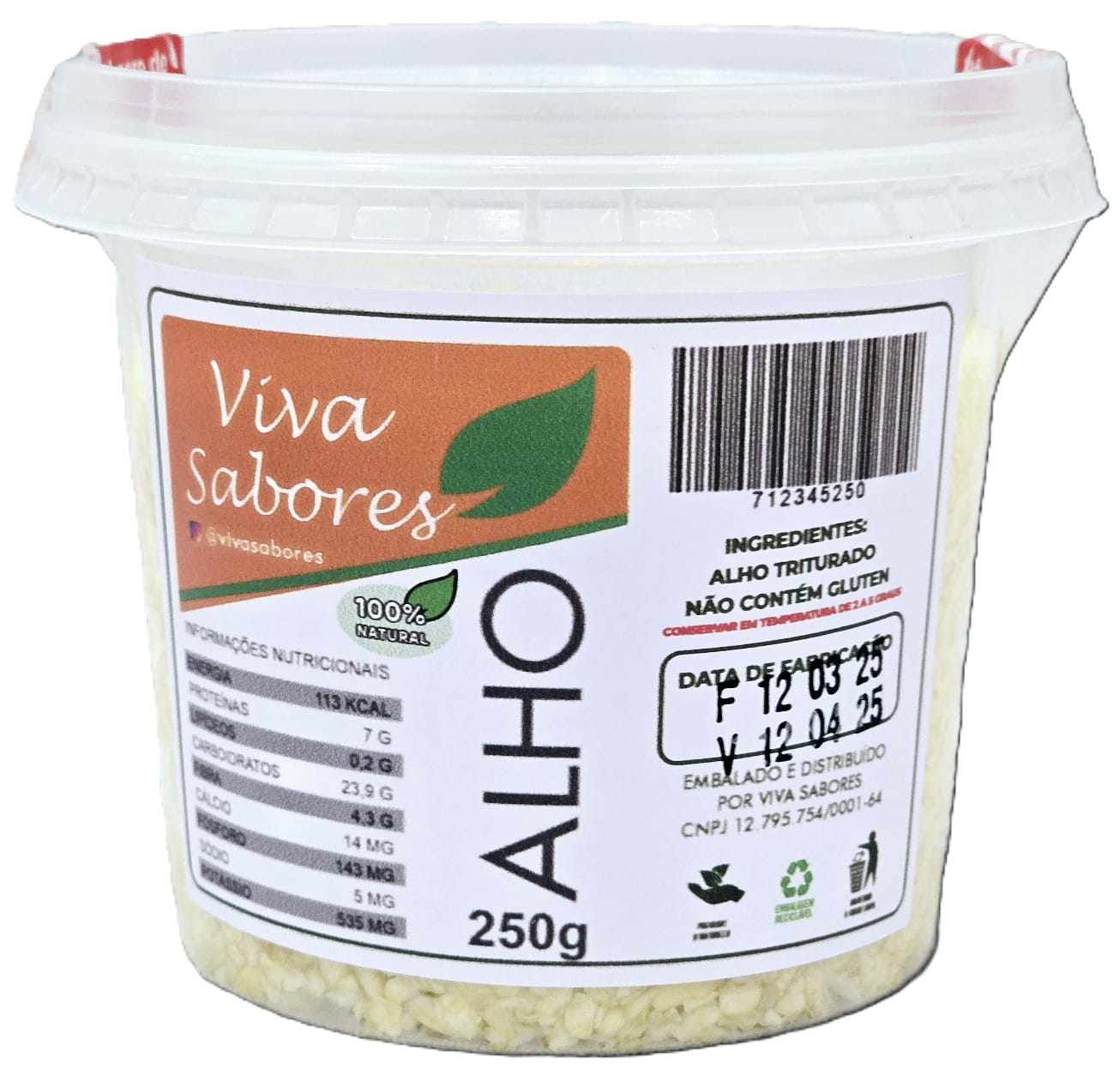 Alho Triturado 250g Direto do produtor